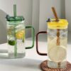 Transparent Square Drinking Glass With Lid And Straw - Image 2