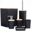 6 Pcs Washroom Set With Wooden Lid Plastic - Image 4