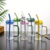 Transparent Square Drinking Glass With Lid And Straw - Image 9