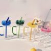Transparent Square Drinking Glass With Lid And Straw - Image 7