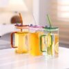 Transparent Square Drinking Glass With Lid And Straw - Image 6