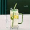 Transparent Square Drinking Glass With Lid And Straw - Image 10