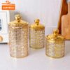 Set Of 3 Transparent Sealed Jar With Golden Lid - Image 9