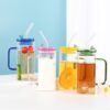 Transparent Square Drinking Glass With Lid And Straw - Image 5