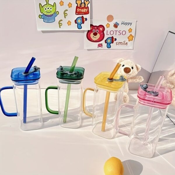 Transparent Square Drinking Glass With Lid And Straw - Image 8